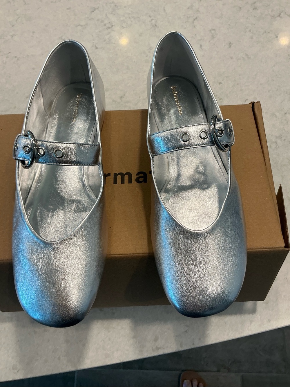 Woman Silver Mary Jane Shoes - Classic Metallic School Flats